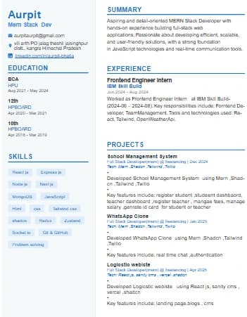 Modern Sidebar resume template preview