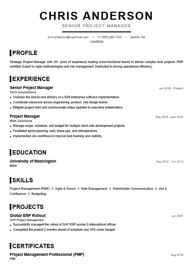 Bold Header Resume Template