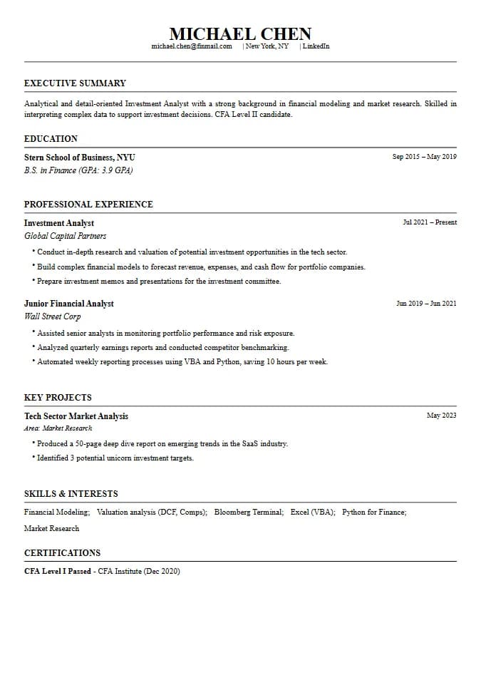 Goldman Finance Resume Template