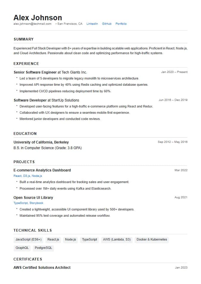 Google Tech Resume Template