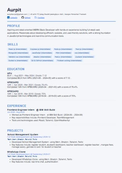 Modern resume template preview