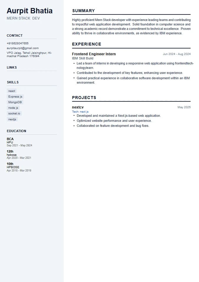 Sidebar Left resume template