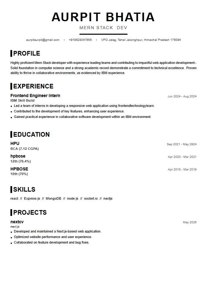 Bold Header Resume Template