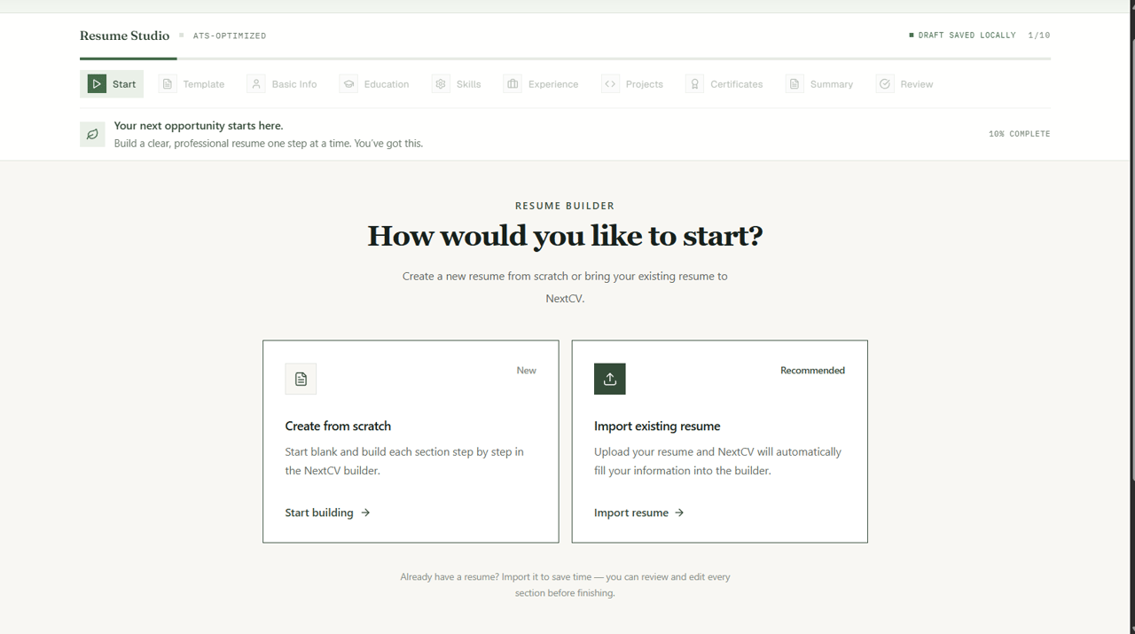NextCV AI Resume Editor live preview
