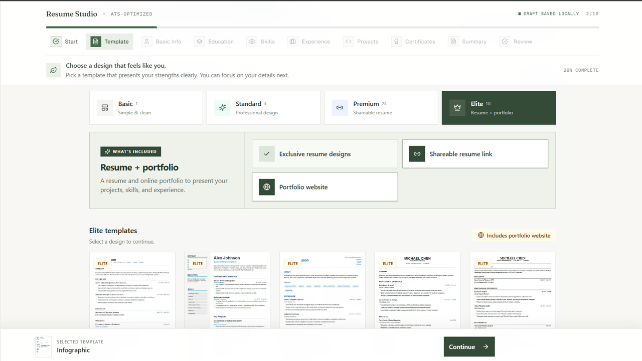 NextCV Template Selection grid