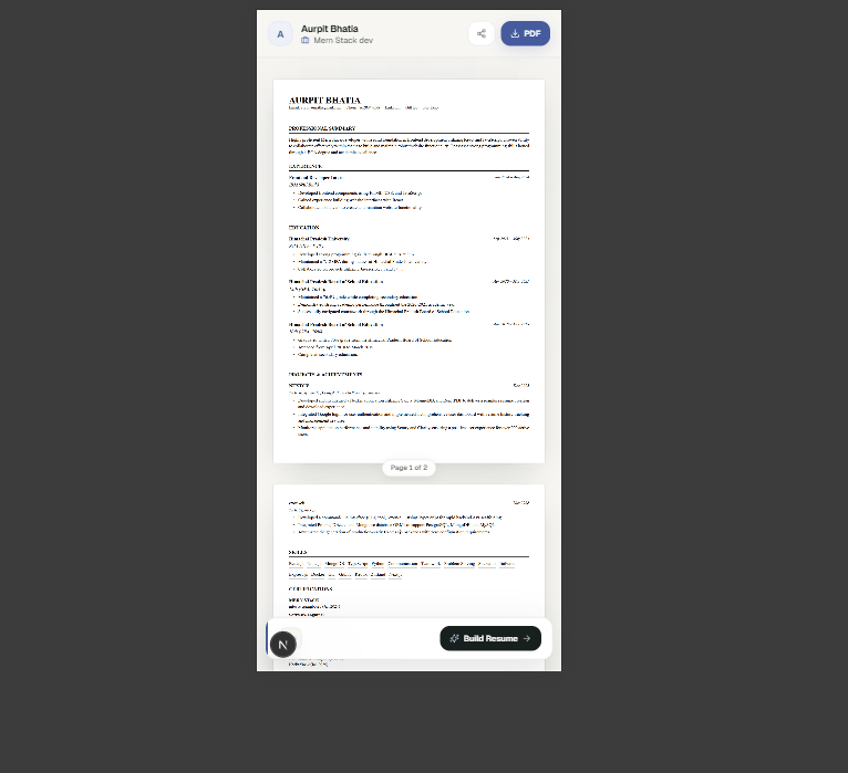 Mobile preview of a NextCV online resume