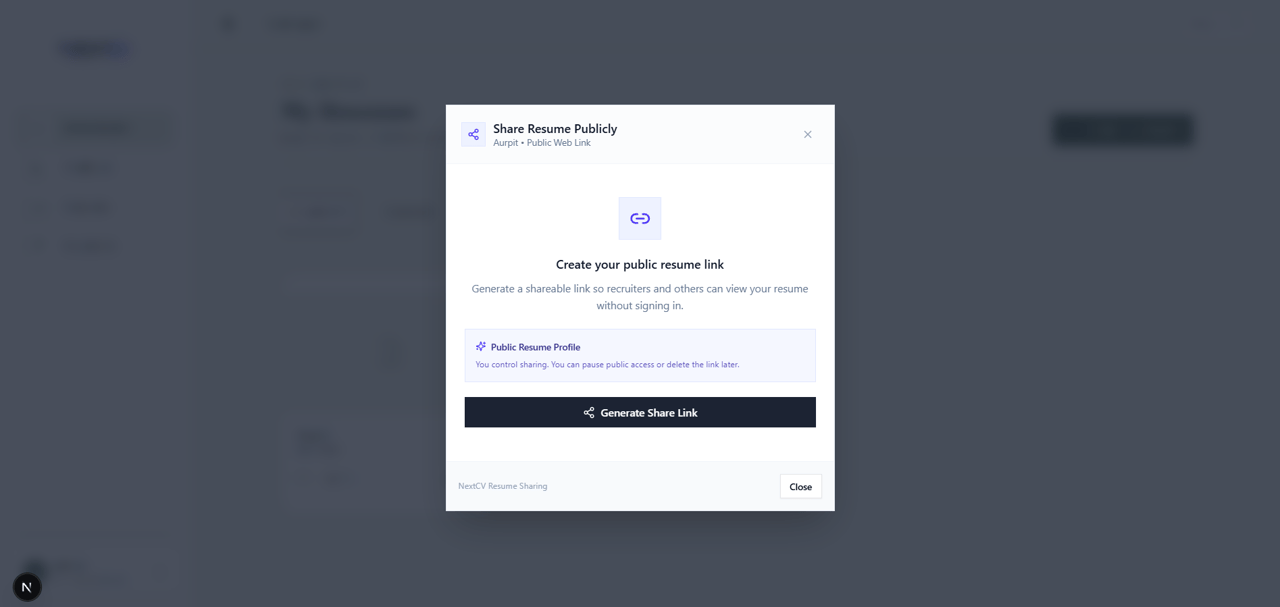 NextCV resume sharing controls
