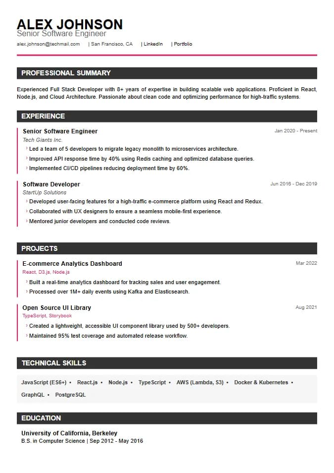 B.Tech CS / IT Fresher template preview