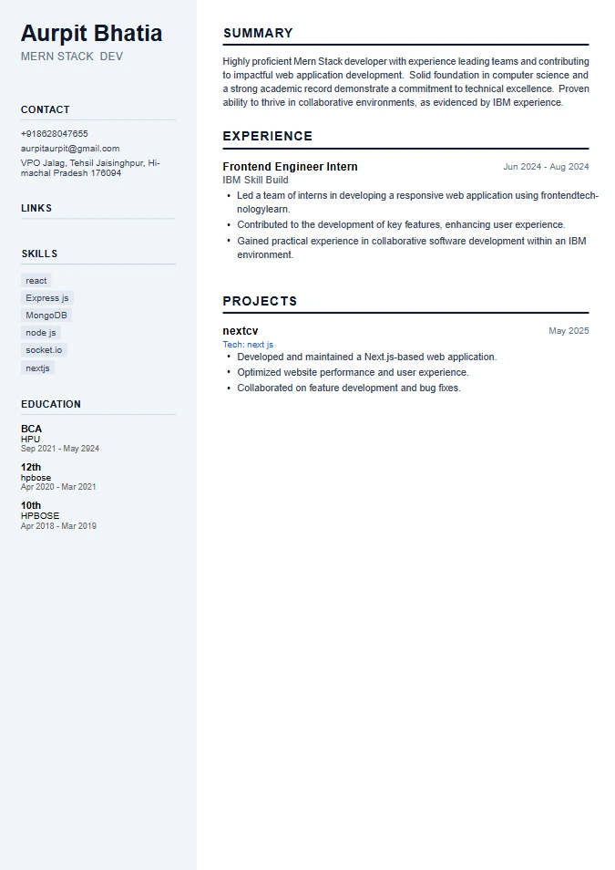 Sidebar Left Resume Template